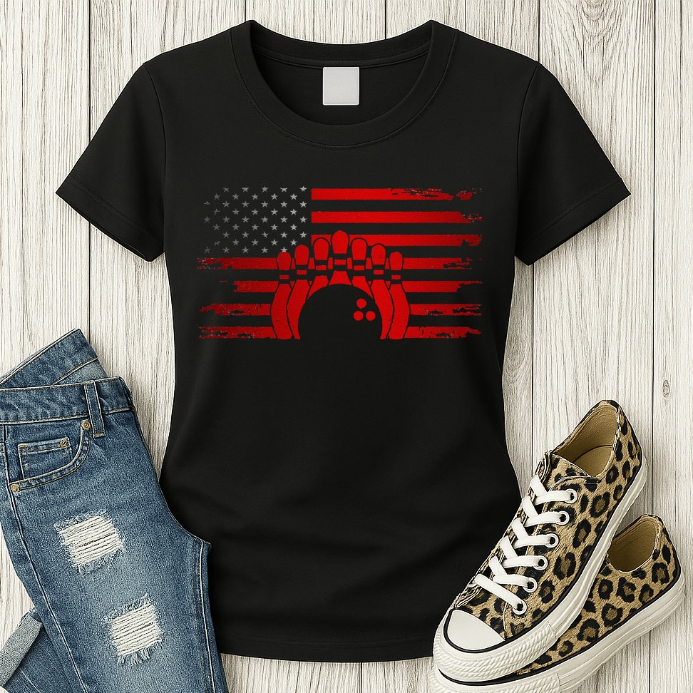 American Flag Bowling Apparel Bowling Womens T-Shirt
