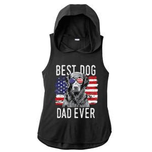 American Flag Best Dog Dad Ever Flatcoated Retriever Usa Ladies PosiCharge Tri-Blend Wicking Draft Hoodie Tank