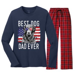 American Flag Best Dog Dad Ever Flatcoated Retriever Usa Women's Long Sleeve Flannel Pajama Set 