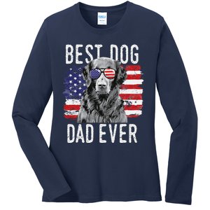 American Flag Best Dog Dad Ever Flatcoated Retriever Usa Ladies Long Sleeve Shirt