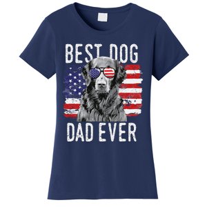 American Flag Best Dog Dad Ever Flatcoated Retriever Usa Women's T-Shirt