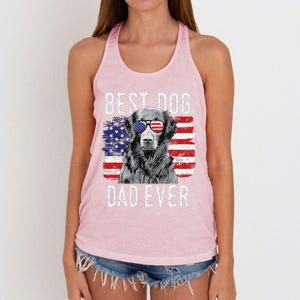 American Flag Best Dog Dad Ever Flatcoated Retriever Usa Women's Knotted Racerback Tank