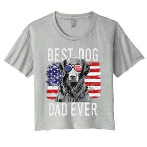 American Flag Best Dog Dad Ever Flatcoated Retriever Usa Women's Crop Top Tee