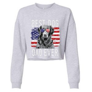 American Flag Best Dog Dad Ever Flatcoated Retriever Usa Cropped Pullover Crew