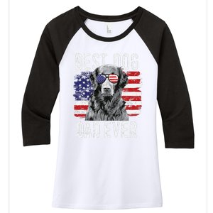 American Flag Best Dog Dad Ever Flatcoated Retriever Usa Women's Tri-Blend 3/4-Sleeve Raglan Shirt