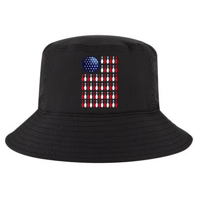 American Flag Bowling Bowler Gifts For Bowling Team Cool Comfort Performance Bucket Hat