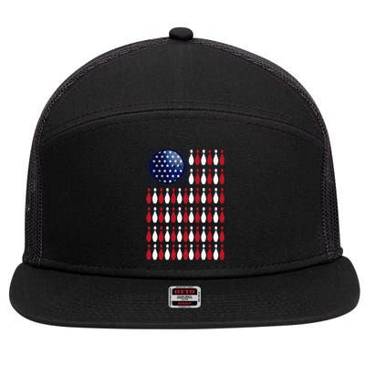 American Flag Bowling Bowler Gifts For Bowling Team 7 Panel Mesh Trucker Snapback Hat