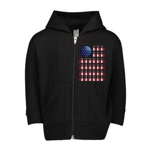 American Flag Bowling Bowler Gifts For Bowling Team Toddler Zip Fleece Hoodie