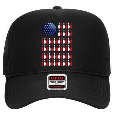 American Flag Bowling Bowler Gifts For Bowling Team High Crown Mesh Back Trucker Hat