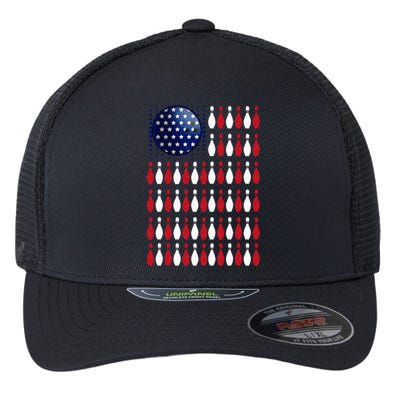 American Flag Bowling Bowler Gifts For Bowling Team Flexfit Unipanel Trucker Cap