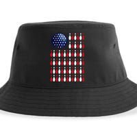 American Flag Bowling Bowler Gifts For Bowling Team Sustainable Bucket Hat