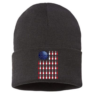 American Flag Bowling Bowler Gifts For Bowling Team Sustainable Knit Beanie