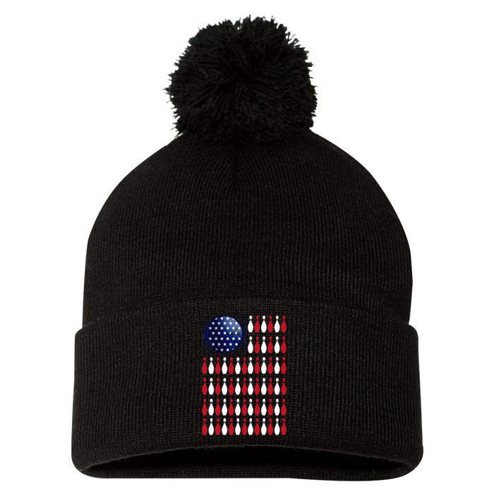 American Flag Bowling Bowler Gifts For Bowling Team Pom Pom 12in Knit Beanie