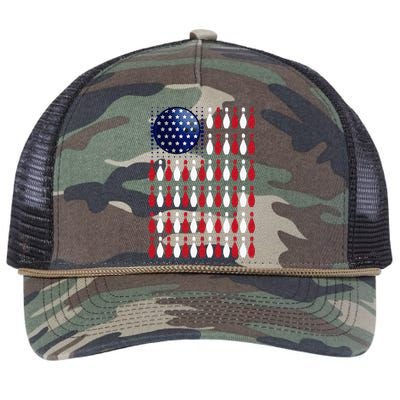 American Flag Bowling Bowler Gifts For Bowling Team Retro Rope Trucker Hat Cap