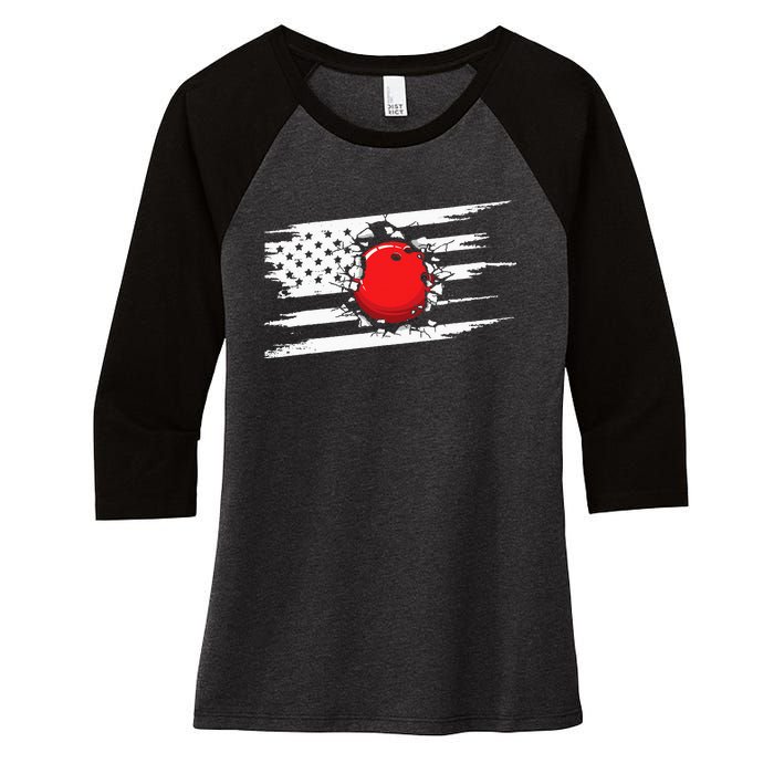 American Flag Bowling Apparel Bowling Women's Tri-Blend 3/4-Sleeve Raglan Shirt