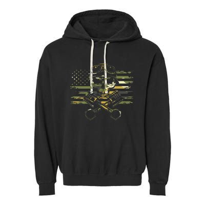 American Flag Biker Motorcycle Garment-Dyed Fleece Hoodie