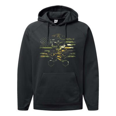 American Flag Biker Motorcycle Performance Fleece Hoodie