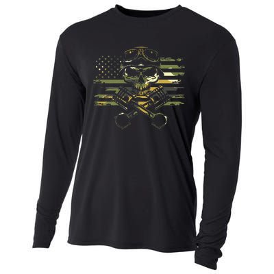 American Flag Biker Motorcycle Cooling Performance Long Sleeve Crew