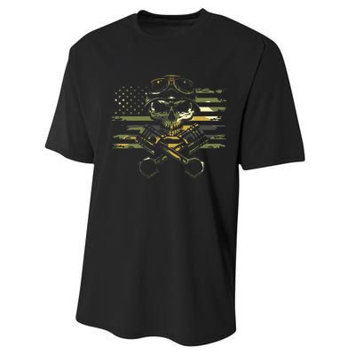 American Flag Biker Motorcycle Performance Sprint T-Shirt