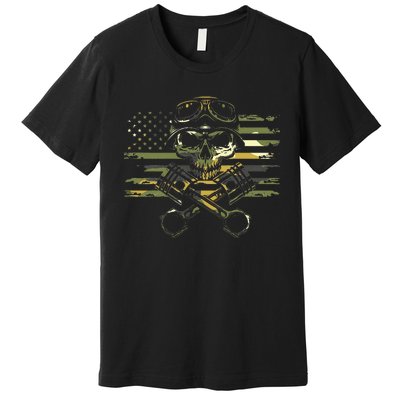 American Flag Biker Motorcycle Premium T-Shirt