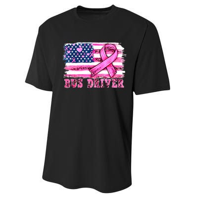 American Flag Bus Driver Ribbon Breast Cancer Awareness Gift Performance Sprint T-Shirt