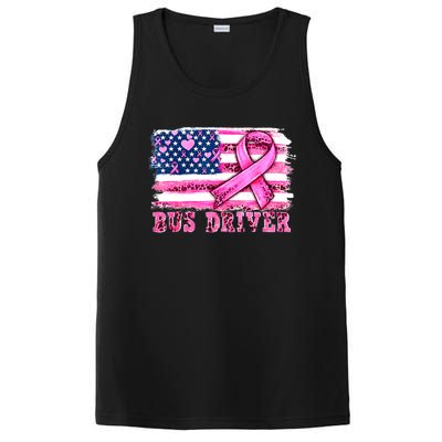 American Flag Bus Driver Ribbon Breast Cancer Awareness Gift PosiCharge Competitor Tank