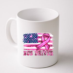 American Flag Bus Driver Ribbon Breast Cancer Awareness Gift Coffee Mug