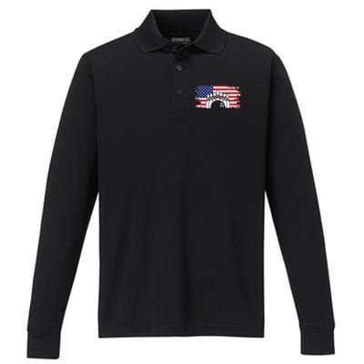 American Flag Bowling Apparel Bowling Performance Long Sleeve Polo