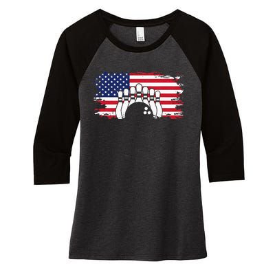 American Flag Bowling Apparel Bowling Women's Tri-Blend 3/4-Sleeve Raglan Shirt