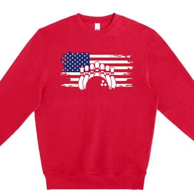 American Flag Bowling Apparel Bowling Premium Crewneck Sweatshirt