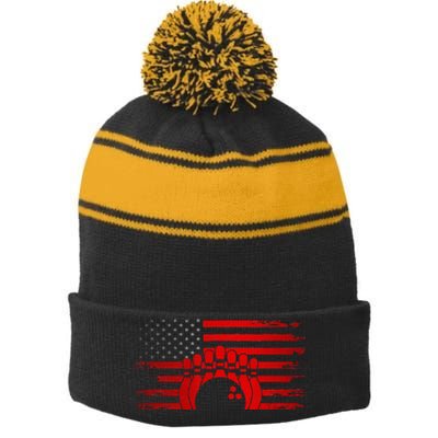 American Flag Bowling Apparel Bowling Stripe Pom Pom Beanie