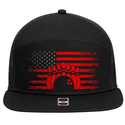 American Flag Bowling Apparel Bowling 7 Panel Mesh Trucker Snapback Hat