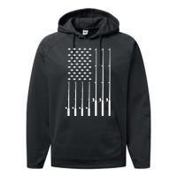 American Flag Bass Fishing Rod Fishing Lover Performance Fleece Hoodie