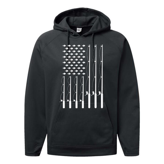 American Flag Bass Fishing Rod Fishing Lover Performance Fleece Hoodie