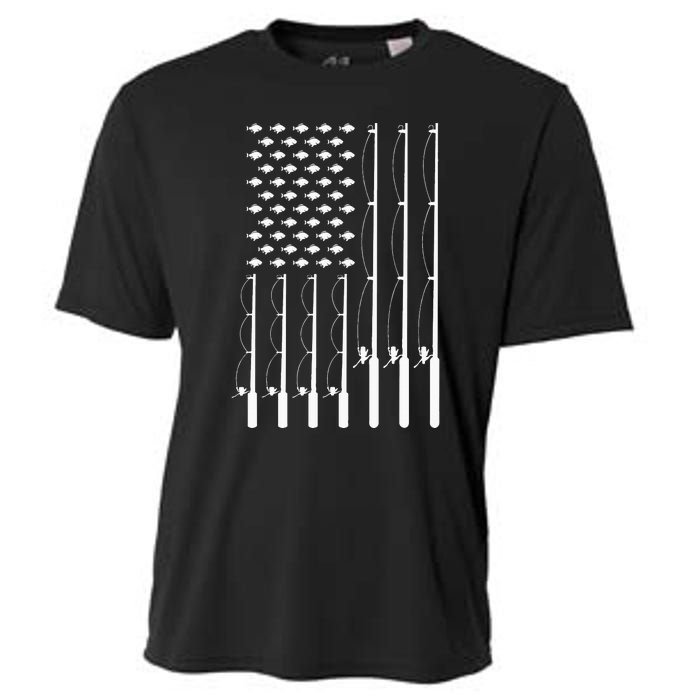 American Flag Bass Fishing Rod Fishing Lover Cooling Performance Crew T-Shirt