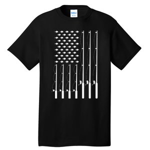 American Flag Bass Fishing Rod Fishing Lover Tall T-Shirt