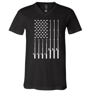 American Flag Bass Fishing Rod Fishing Lover V-Neck T-Shirt