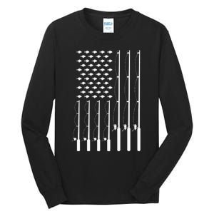 American Flag Bass Fishing Rod Fishing Lover Tall Long Sleeve T-Shirt