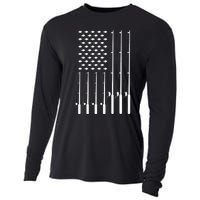 American Flag Bass Fishing Rod Fishing Lover Cooling Performance Long Sleeve Crew