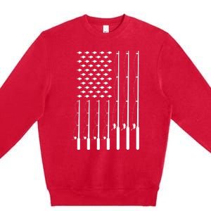 American Flag Bass Fishing Rod Fishing Lover Premium Crewneck Sweatshirt