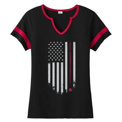 American Flag Billiard Pool Player Vintage Gift Ladies Halftime Notch Neck Tee