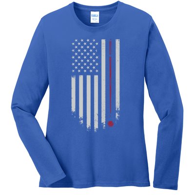 American Flag Billiard Pool Player Vintage Gift Ladies Long Sleeve Shirt