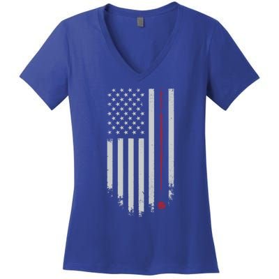 American Flag Billiard Pool Player Vintage Gift Women's V-Neck T-Shirt