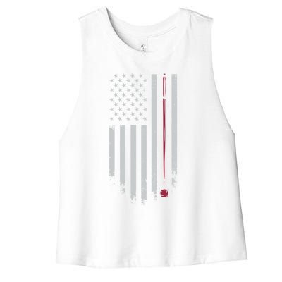 American Flag Billiard Pool Player Vintage Gift Women's Racerback Cropped Tank