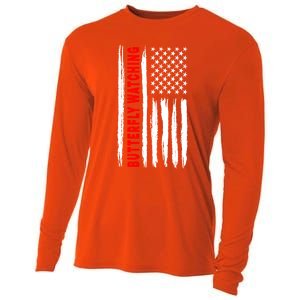 American Flag Butterfly Watching Coach Usa Gift Cooling Performance Long Sleeve Crew