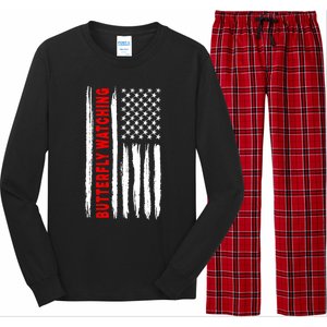 American Flag Butterfly Watching Coach Usa Gift Long Sleeve Pajama Set