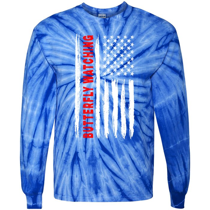 American Flag Butterfly Watching Coach Usa Gift Tie-Dye Long Sleeve Shirt