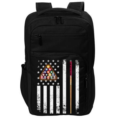 American Flag Billiard Vintage Pool Player Snooker Gift Impact Tech Backpack