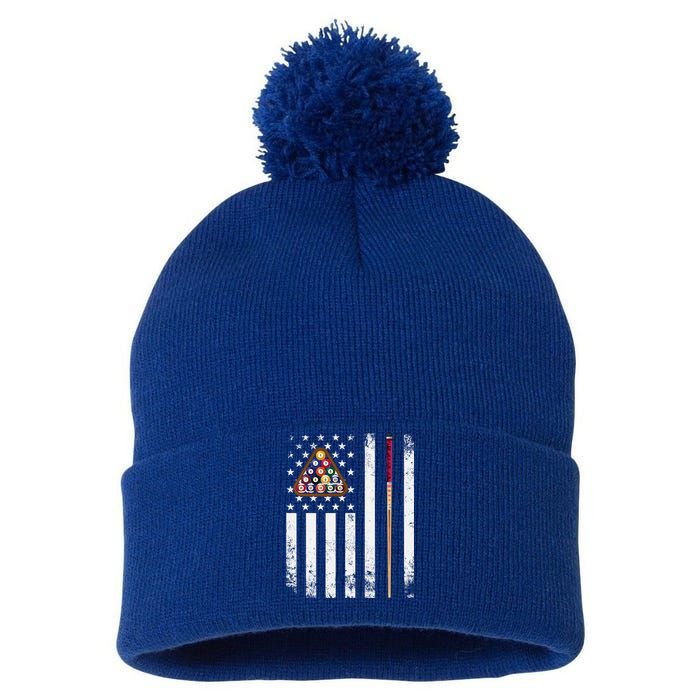 American Flag Billiard Vintage Pool Player Snooker Gift Pom Pom 12in Knit Beanie