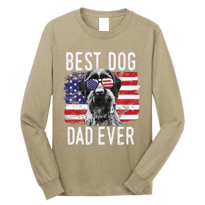 American Flag Best Dog Dad Ever German Wirehaired Pointer Long Sleeve Shirt